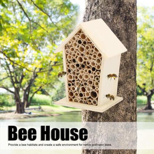 2PCS Wooden Bee House Wood Bee Room Hotel Shelter Nests Box for Garden Decoration marker bee