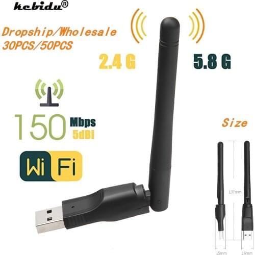 30/50 PCS Dropship 2.4GHz Adapter USB 2.0 150Mbps WiFi Wireless Network Card with Antenna Chipset Ralink MT-7601 for Laptop PC