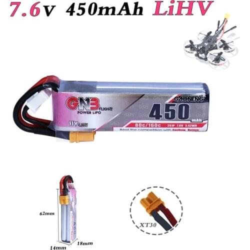 Gaoneng GNB 450mAh 2S1P 7.6V 80C/160C LiHV Battery 2S Lipo Battery With XT30 Plug For iFlight CineBee Whoop Beta FPV Drone