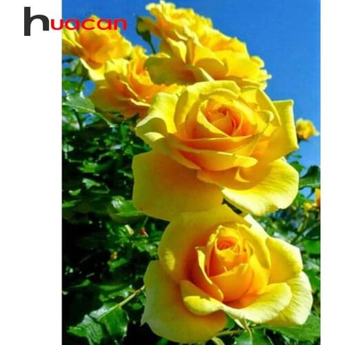 Huacan Diamond Painting Yellow Rose Cross Stitch Rhinestones Picture Diamond Mosaic Flowers Home Art Handmade Gift