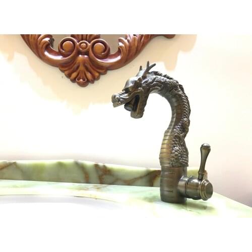 Antique bronze Finish single hole /handle Dragon bathroom sink faucet mixer tap Pure Hand-Made Brass deck mounted