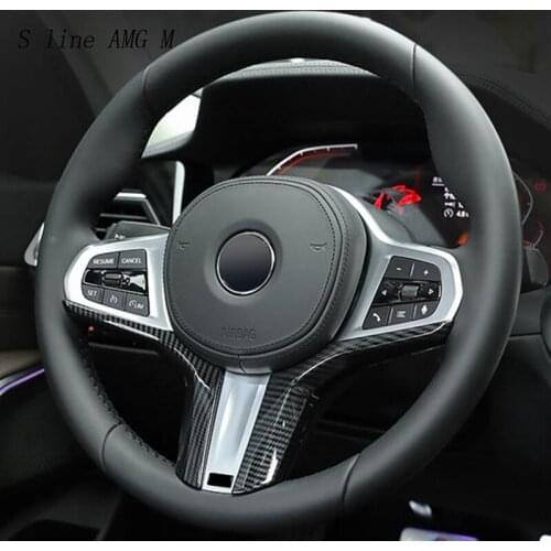 Car Styling Carbon fiber Steering Wheel Covers Stickers for BMW 3 series G20 G28 lnterior Auto Accessories For M Sports version