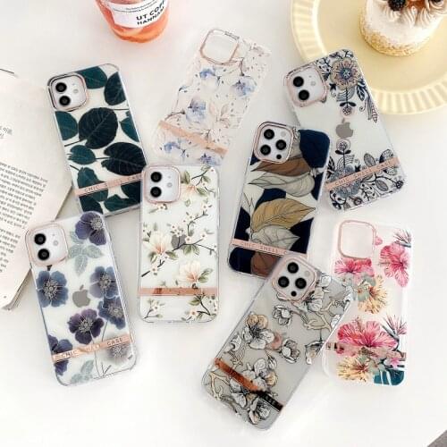 Luxury Flower Transparent Phone Case For iPhone 11 12 Pro Max XS X XR Max 7 8 Plus SE 2020 Bumper Back Cover