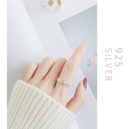 COLUSIWEI Fashion Blooming Five Petal Flower Ring for Women Genuine 925 Sterling Silver Free Size Adjustable Rings Fine Jewelry