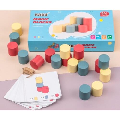 Children Montessori Wooden toy 3D Cylindrical Building Blocks Cubes Spatial Thinking Learning Educational Wooden Toy Gifts