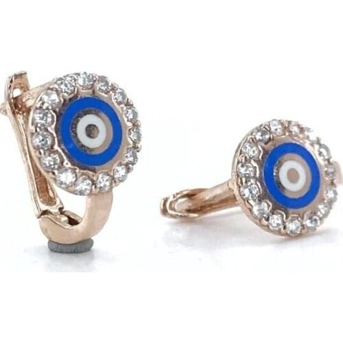 Blue Enamel Evil Eye Beads Baby Kids Tag Silver Earrings