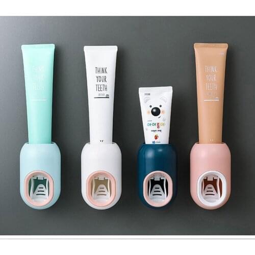 Toothpaste Dispenser Wall-Mounted Automatic Squeezing Toothbrush Rack Plastic for Bathroom pink containers toothpaste squeezer