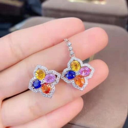 Natural Sapphire Fashion S925 Sterling Silver Ring Pendant Necklace Set for Anniversary Gift Fine Jewelry for Women MeibaPJFS