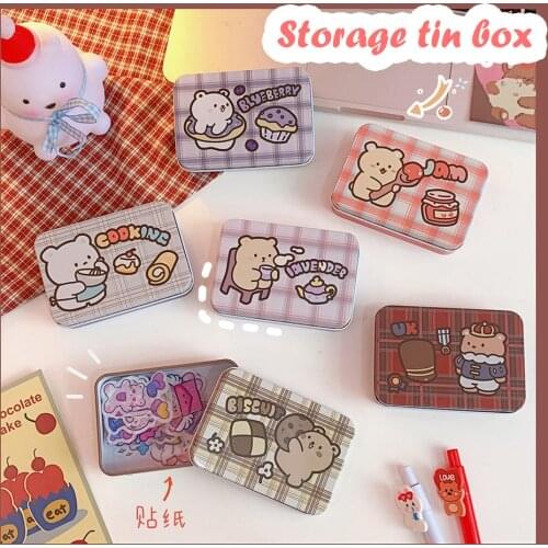 W&G Korea Cute Bear Storage Box Girl Hand Account Sticker Box Storage Box Tinplate Box Storage Kawaii New 2021