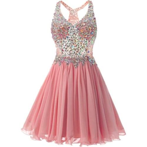 Cheap Party Dress Rhinestones Tulle Dress Evening Gowns Back to School Uniform Handmade Bead Short Mini Homecoming Dress