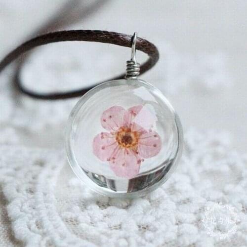 4Styles Leaf Clover Green Lucky Necklace Dried Flowers Wish Ball Pendant Crystal Necklaces For Women Choker Female Jewelry