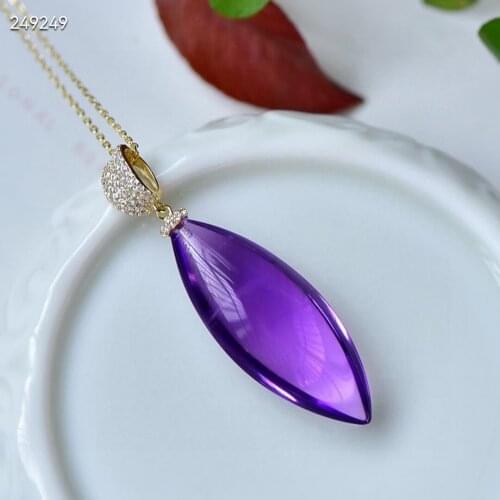Genuine Natural Purple Amethyst Quartz Water Drop Love Pendant 35*13*8.5mm Women Men Ametrine Fox Necklace Jewelry AAAAA