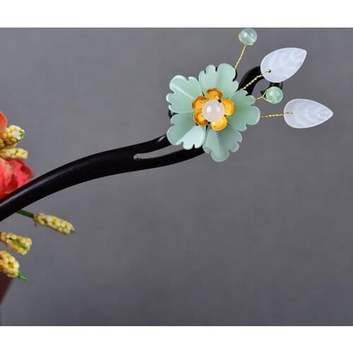 Simple Delicate Black Sandalwood Hair Stick Exquisite Elegant Coloured Glaze Hair Jewelry The Tang Dynasty Hanfu Accessories