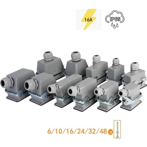 Rectangular Heavy Duty Connector HDC-HE-006 10 16 24 32 48 Pins Aviation Industrial Plug Socket Current 16A MITG Water-Proof