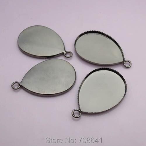 Blank Teardrop Bezel Pad with Loop Pendant Settings Resin Cabochons Bases Findings DIY Jewelry Making Gunmetal Black tone