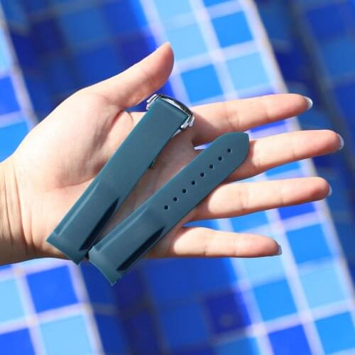 20mm 22mm Blue Rubber Watch Strap for Omega Seamaster Longines Hydroconquest Diver Silicone Watchband Deployant Clasp Watch Band
