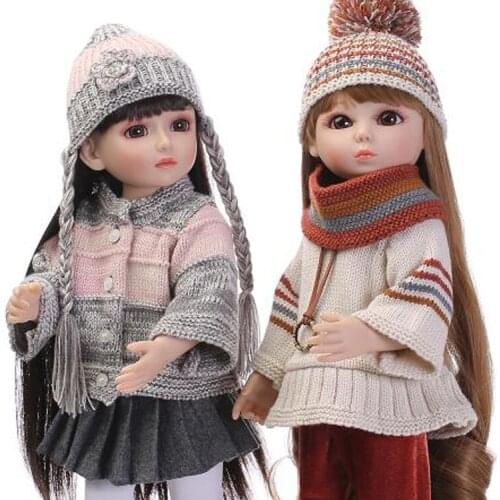 45cm jointed dolls for girls bjd dolls vinyl body blond/brown hair with crochet sweater children birthday gift bonecas reborn