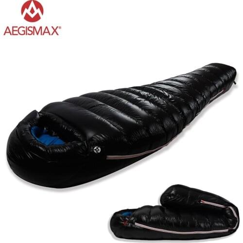 AEGISMAX 2021 95% White Goose Down Mummy Camping Sleeping Bag Cold Winter Ultralight Baffle Design Camping Splicing FP800 G1-G5