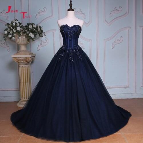 Jark Tozr Custom Made Robe De Mariage Appliques Beading Crystal Navy Blue Ball Gown Wedding Dresses Abito Da Sposa
