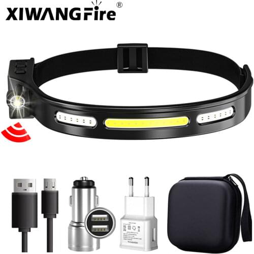 Xiwangfire New Sensor LED Headlamp with Built-in Battery Red and White Light Flashlight USB Rechargeable Torch 6 Lighting Modes