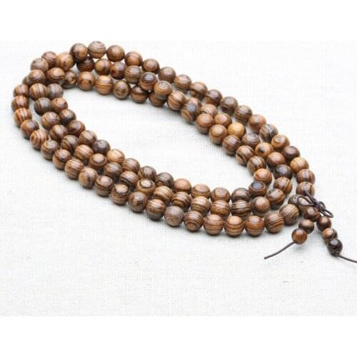Tibetan Buddhism 108 Tiger Skin Sandalwood Prayer Bead Mala Necklace