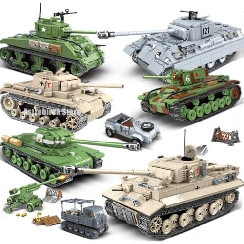 WW2 Panther Tank 121 Building Blocks Tiger Tank Modle Military Series M4 Sherman Tank Bricks Set Toys For Kid Birthday Gift