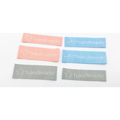 Three Colors Handmade Labels For Clothing Hand Made With Heart Fabric Tags For Hat Customized Woven Label For Clothes Gift Tag