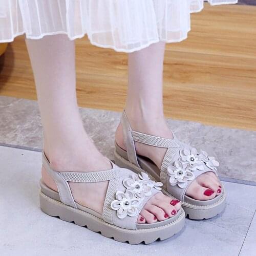 New Summer Women Elegance Sandals Heels Slip On Flowers Shoes For Wedges Chaussure Femme Casual Flat Platform 5CM Zapatos Talon