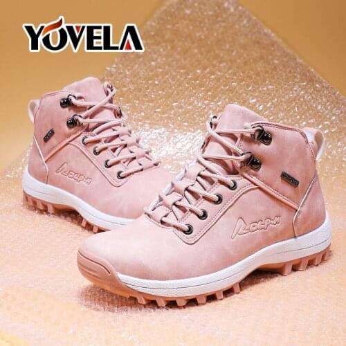 Women Winter Snow Boots Pink Women Warm Fur Boots Lace Up Casual Ankle Boots Booties Round Women Shoes Waterproof Winter Boots