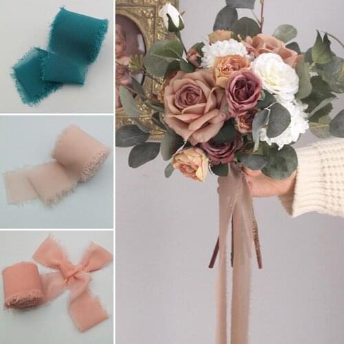 3.8cm Width Frayed Edged Chiffon Silk Ribbon Handmade DIY Wedding Invitation Bouquets Gift Wrapping Flatlays Photograph Prop