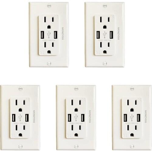 5 Pcs US standard dual With 2 Usb Port Charger wall socket,double 3.6A socket with usb pc flame retardant panel 118mm*76mm