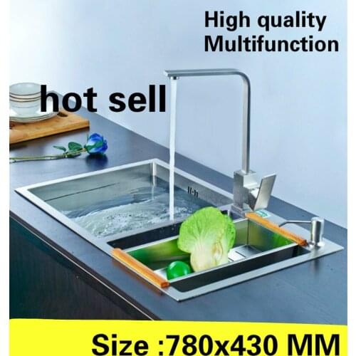 Free shipping Kitchen manual sink double groove vogue multifunction wash vegetable big durable 304 stainless steel 780x430 CM