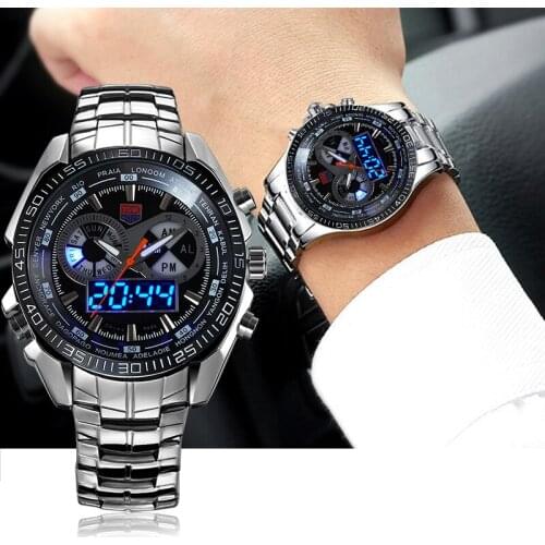 TVG Digital LED Military Watches Stainless Steel Watch Male Clock