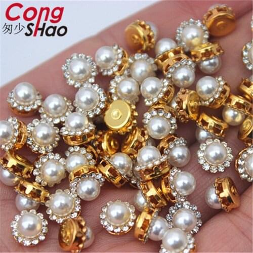 Cong Shao 30pcs Sewing Stainless Steel Support Sun Flower Rhinestone Crystals Imitation Pearl DIY Wedding Dress Button Trim ZZ70