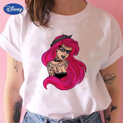 Sexy Ariel Princess Funny T Shirts Women Tattoo Hipster Punk Vogue Ropa Tumblr Mujer Disney Vintage Harajuku Y2k Soft Girl Trend