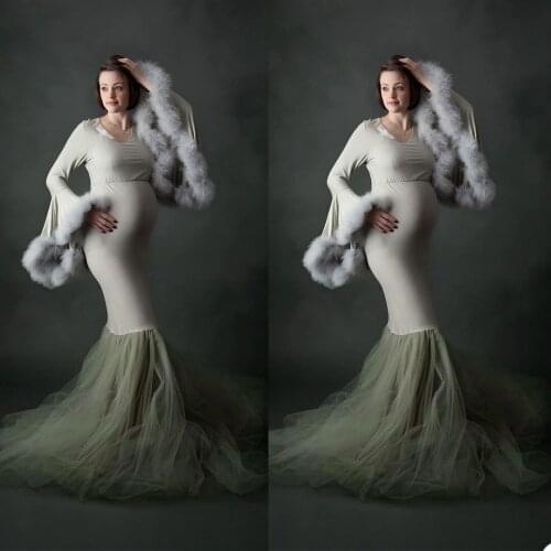 Elegant Maternity Bathrobe Floor Length Further Long Sleeve New Designed Pregnant Pajamas For Photo Party Prom Gown