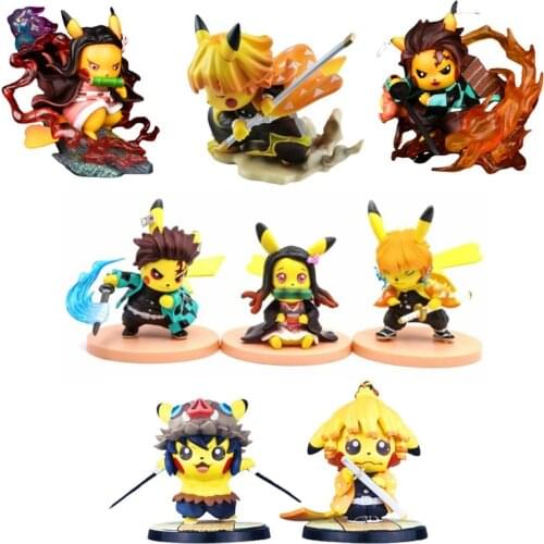 Pokemon Anime Figure Pikachu Cosplay Demon Slayer Kamado Nezuko Tanjirou PVC Figurine Kawaii Gengar Zenitsu Inosuke Charmander