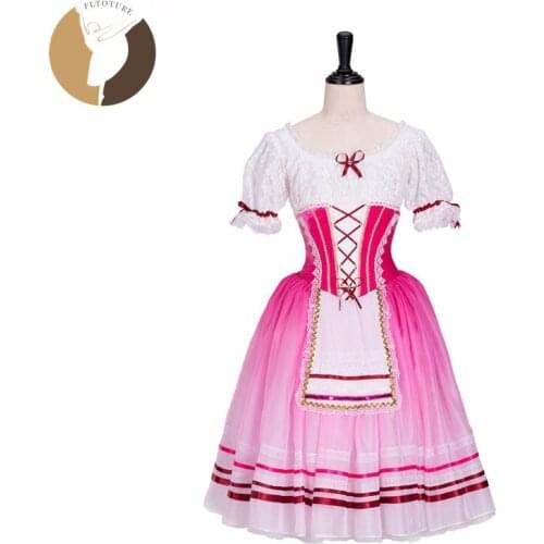 FLTOTURE AT1301 Adult Lace Skirt For Ballet Competition Rose Red Long Skirts For Sale 5 Layers Soft Tulle Romantic Tutu Dresses