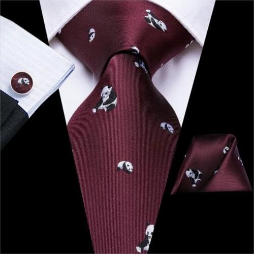 Hi-Tie Silk Ties For Men Handkerchiefs Cufflinks Set Cartoon Flora Panda Large Mens Tie Set Gift For Men Jacquard Gravatas