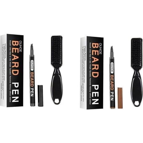 1 Set New Fork Tip Beard Pen 2 Colors Beard Filler Pencil And Brush Beard Waterproof Hair Shaping Moustache Coloring Tools