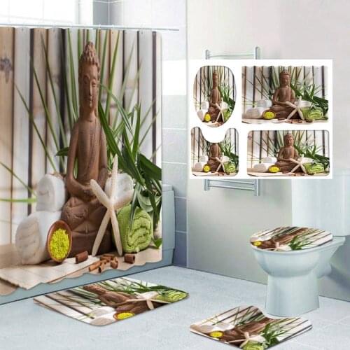 Comfort SPA Buddhism Set Carpet Toilet Cover Bath Mat Sets Bathroom Curtain Waterproof With 12 Hooks Home Deco Free Ship