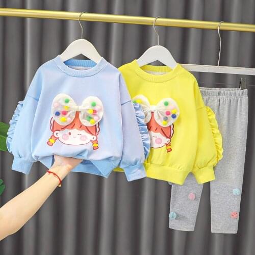 Autumn Baby Girls Clothing Sets 12M - 4Y Kids Cartoon Lace Bow-knot Pullover Tops & Pants Children Infant Cotton Clothes Outfit