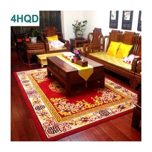Red Festive Pattern Chinese Classical Living Room Coffee Table Bedroom Bed Wool Carpet