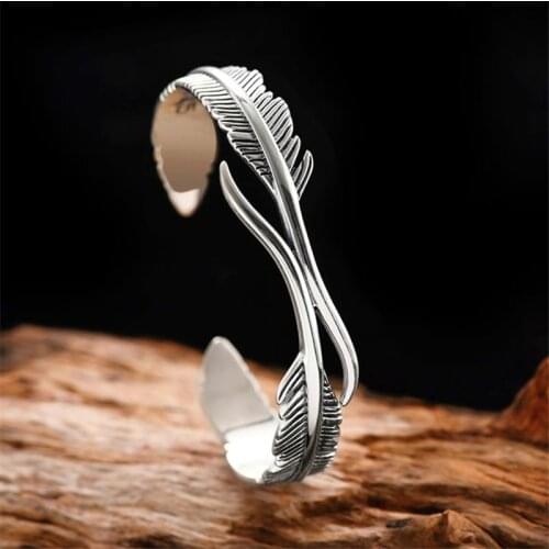 2021 Hot Sale Original Leaf Feather Adjustable Couple Bangle Gothic Punk Design Women Tibetan Silver Jewelry Gift Lucky Bracelet