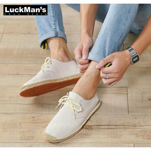 Men Shoes Summer Black White Bule Male Casual Canvas Hemp Insole Fisherman Light Shoes Ethnic Style Men Espadrille Flats Shoes