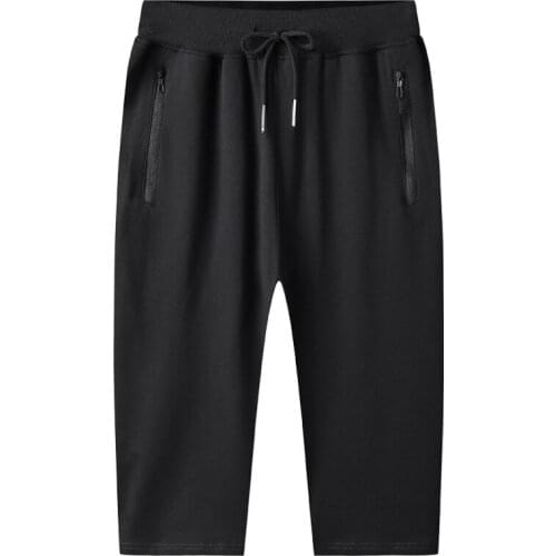 Mens summer cotton casual sports pants straight thin section loose elastic seven points thin section