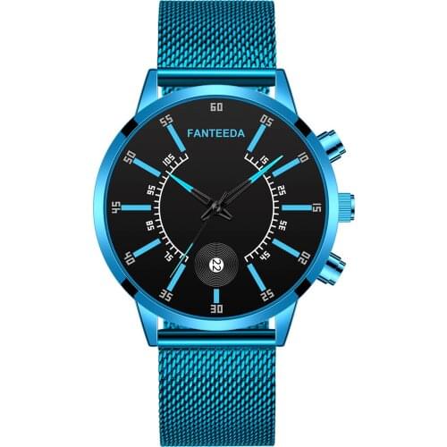 Minimalist Classic Blue Men Mesh Belt Ultra Thin Wrist Watch Luxury Fashion Business Calendar Stainless Steel Quartz Watches