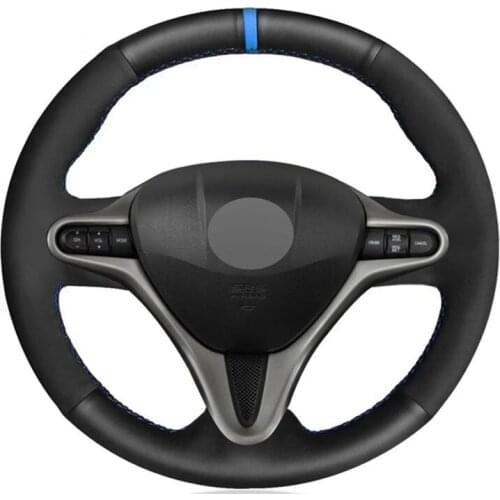 Car Steering Wheel Cover Hand-stitched Soft Black Genuine Leather Suede For Honda Civic Civic 8 2006-20011 (3-Spoke)