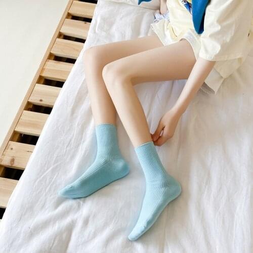 Spring Summer Blue Series Vertical Stripe Harajuku Retro Ins Fashion Student College Style Thin Cotton Woman Middle Tube Socks