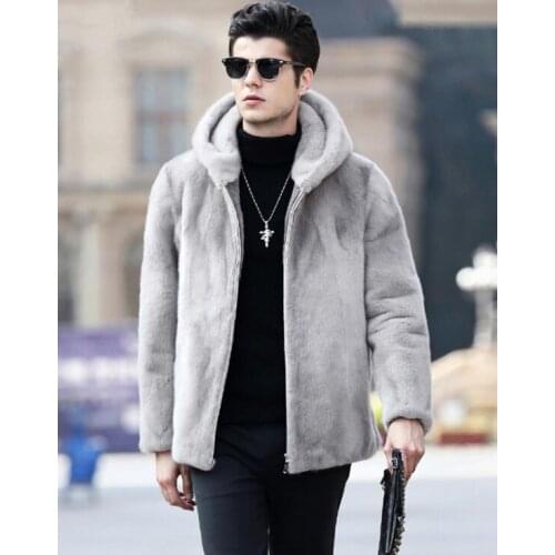 Autumn Hooded faux mink leather jacket mens winter thicken warm fur leather coat men slim jackets jaqueta de couro fashion 6xl